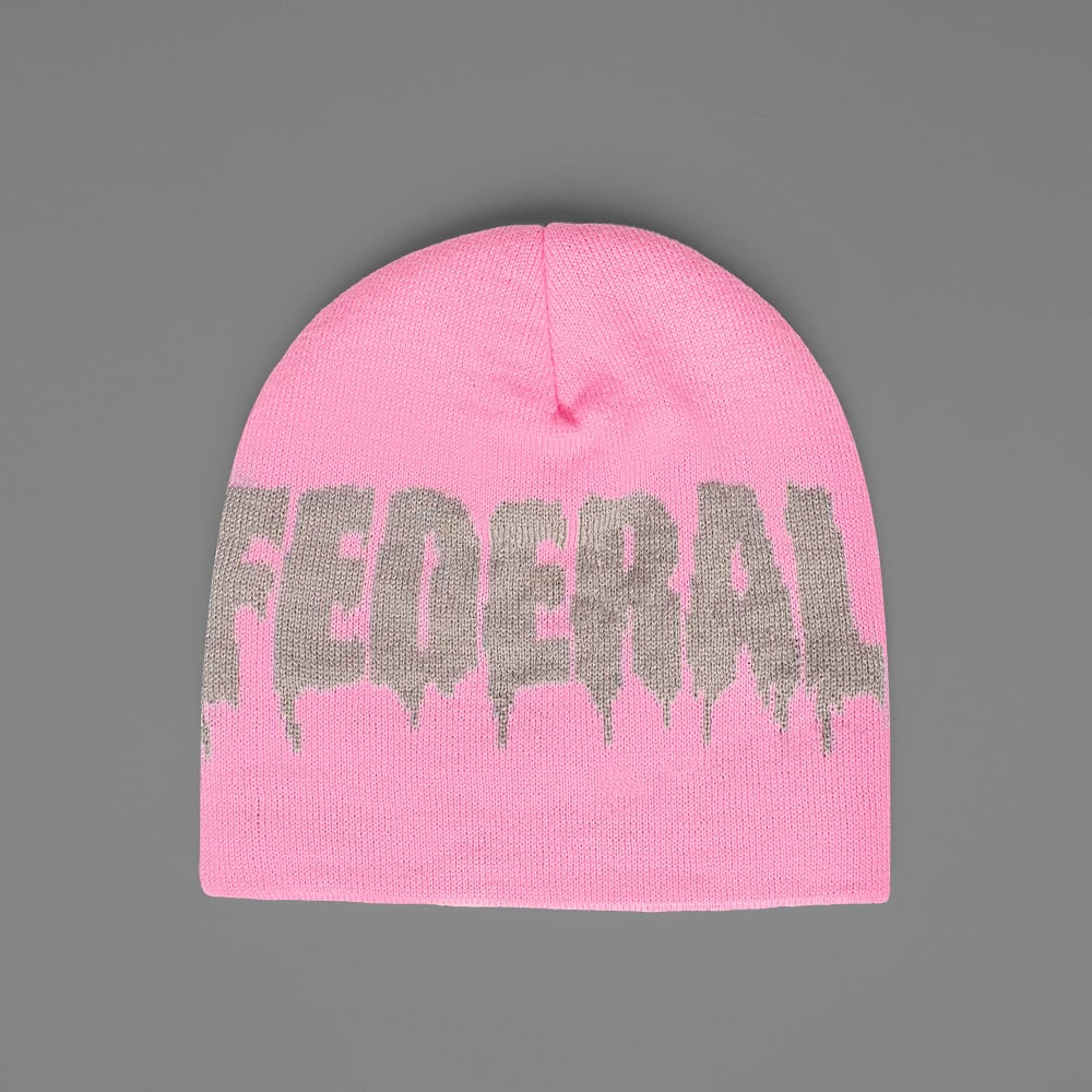 Federal Skully beanie, pink with gray logo